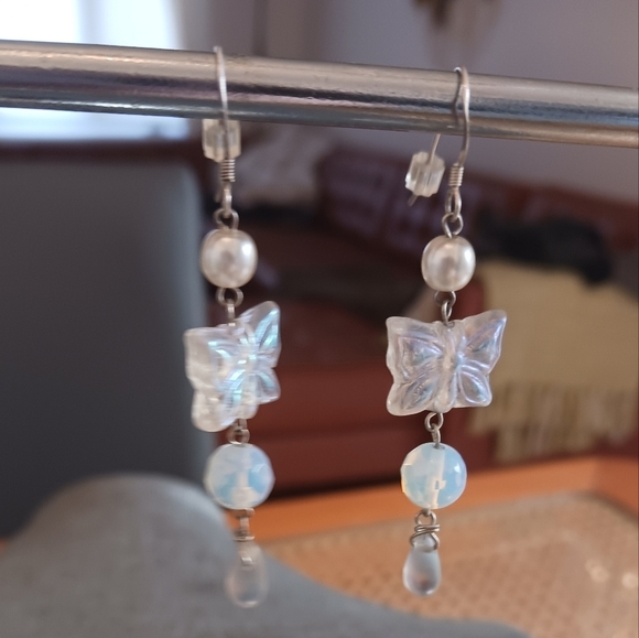 Butterfly Earrings Glass Beads on Sterling Silver Hooks - New Item (2.25") - Picture 3 of 3